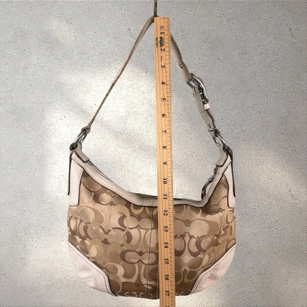 Vintage COACH Hamptons Signature Hobo Shoulder Bag White Leather Trim Y2K 11811